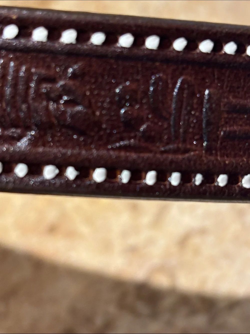 Hand-tooled edible leather belt by Mexican artisans. Size S /36 inches long